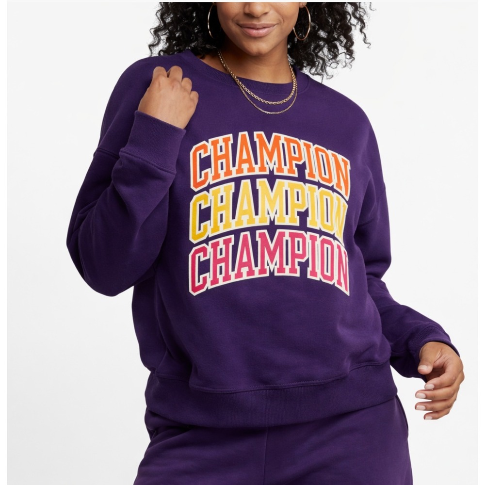 Champion Powerblend Triple Stacked Logo Spellout Sweatshirt Graphic‎ Womens 1X